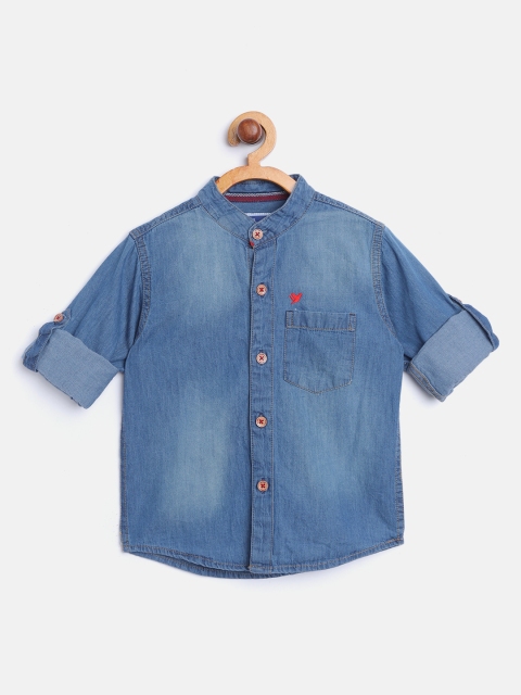 

612 league Boys Blue Denim Regular Fit Faded Casual Shirt