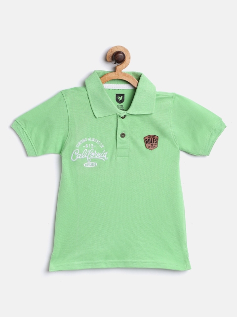 

612 league Boys Green Solid Polo Collar T-shirt with Embroidered Detail