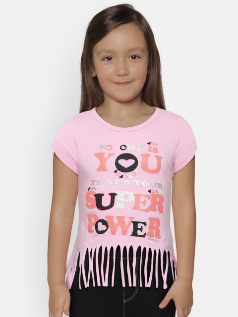 

612 league Girls Pink Printed Top