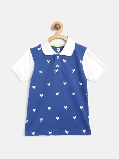 

612 league Boys Blue & White Printed Polo Collar T-shirt