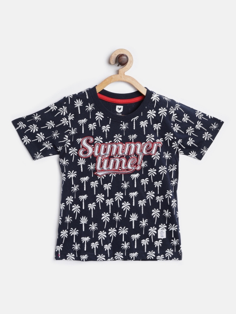 

612 league Boys Navy Blue & White Printed T-shirt