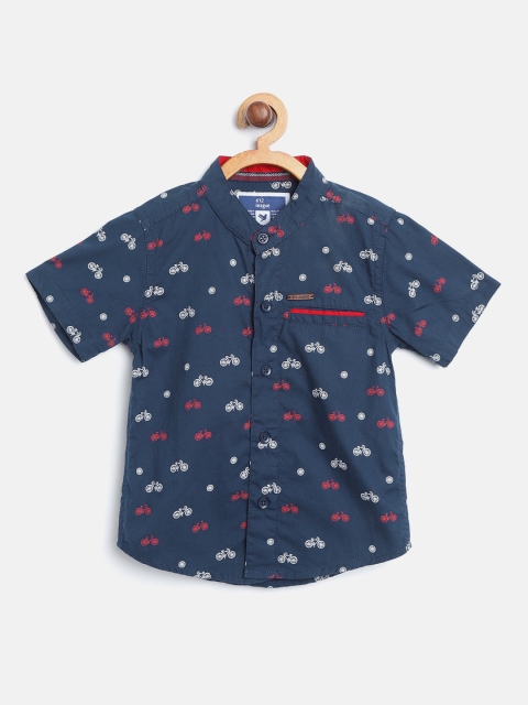 

612 league Boys Navy Blue & Off-White Regular Fit Printed Casual Shirt