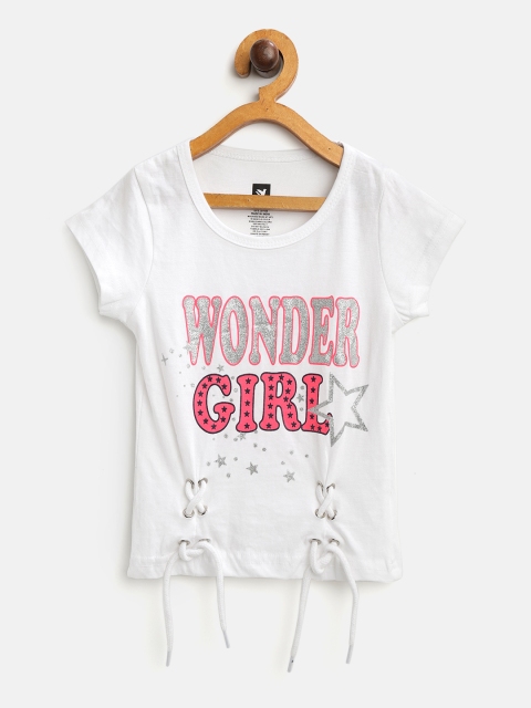 

612 league Girls White Printed Pure Cotton Top