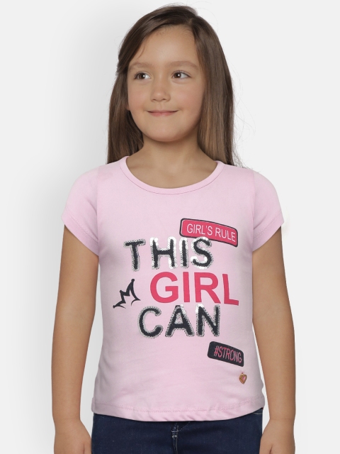 

612 league Girls Pink Printed Styled Back Top