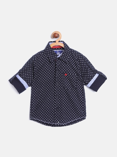 

612 league Boys Navy Blue & White Regular Fit Printed Casual Shirt