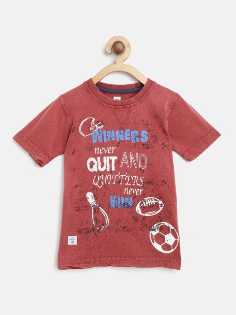 

612 league Boys Brick Red Printed Round Neck T-shirt