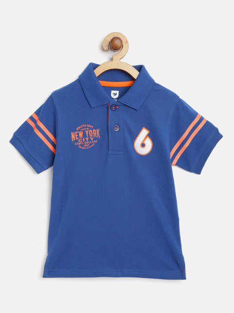

612 league Boys Blue Solid Polo Collar T-shirt