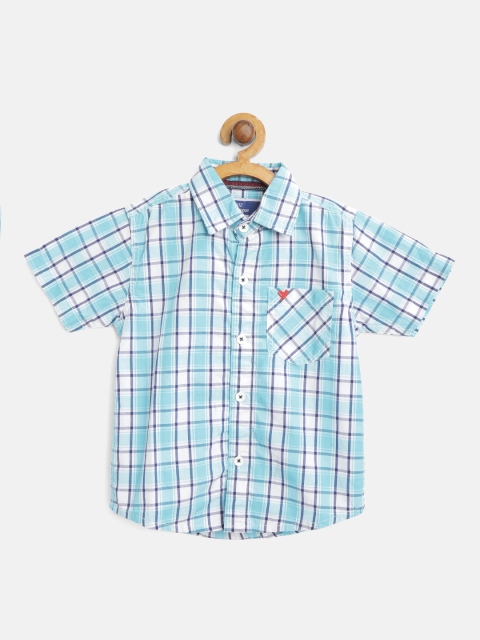 

612 league Boys Blue & White Regular Fit Checked Casual Shirt