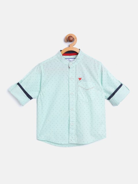 

612 league Boys Mint Green & Navy Blue Regular Fit Printed Casual Shirt
