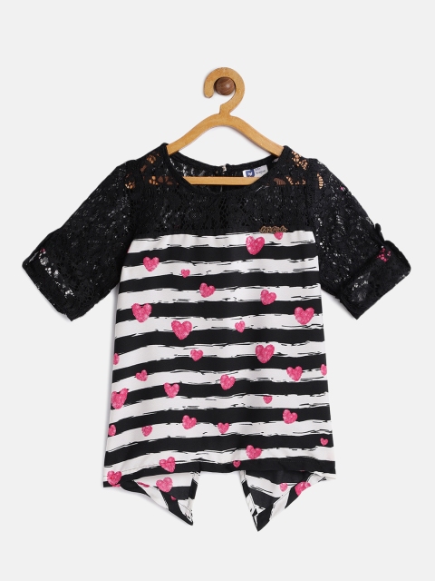 

612 league Girls Black & White Printed Styled Back Top