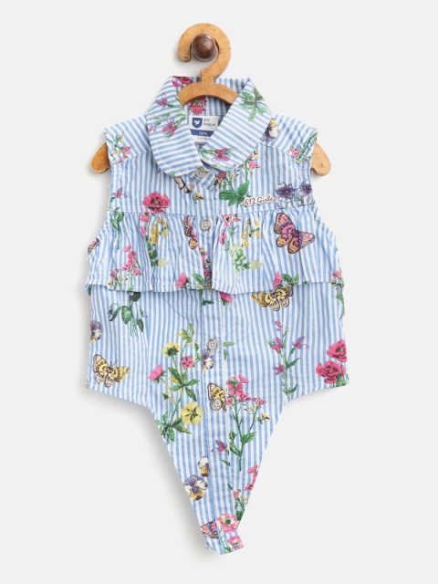 

612 league Girls Blue & White Striped Ruffle Tie-Up Casual Shirt
