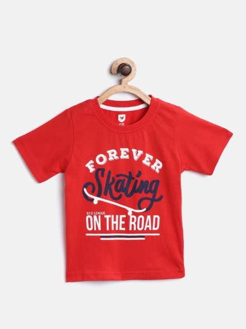 

612 league Boys Red & White Printed Round Neck T-shirt