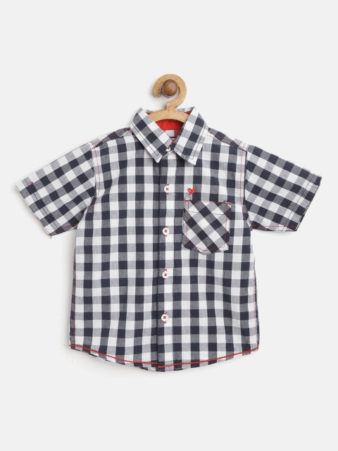 

612 league Boys Navy Blue & White Regular Fit Checked Casual Shirt