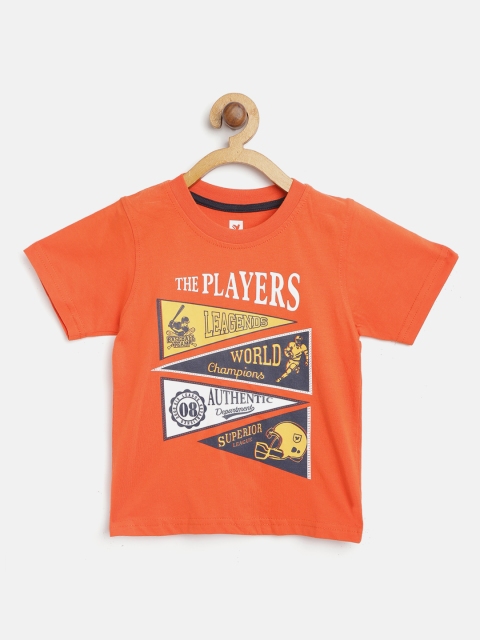 

612 league Boys Orange & Navy Blue Printed T-shirt