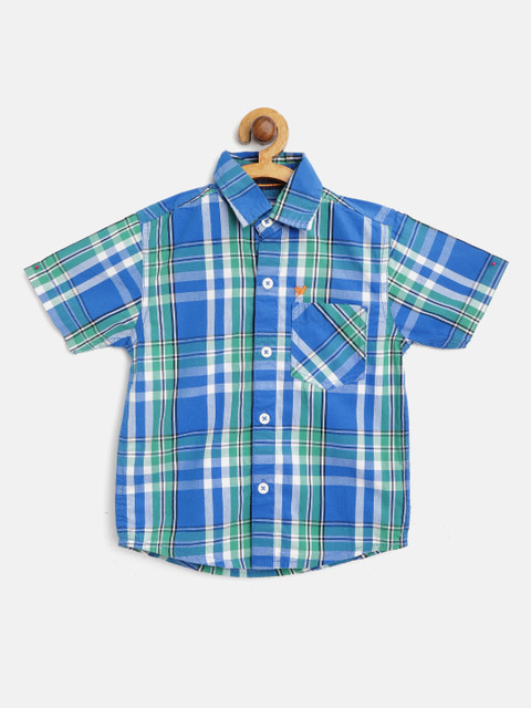 

612 league Boys Blue & Green Regular Fit Checked Casual Shirt