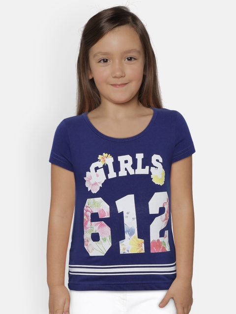 

612 league Girls Blue & White Printed T-shirt