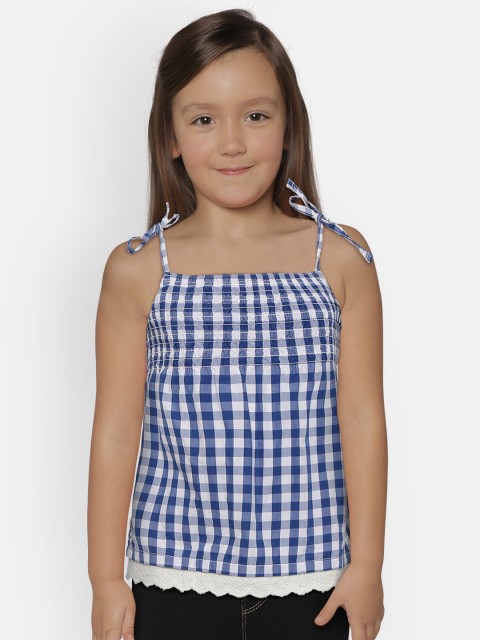 

612 league Girls Blue & White Checked A-Line Top