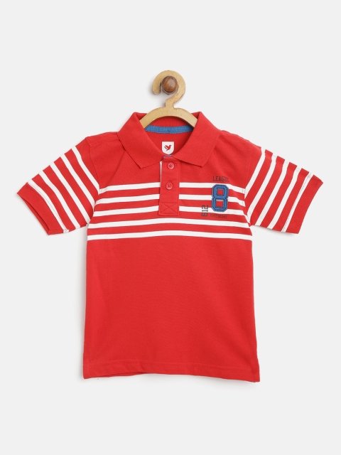 

612 league Boys Red & White Striped Polo Collar T-shirt