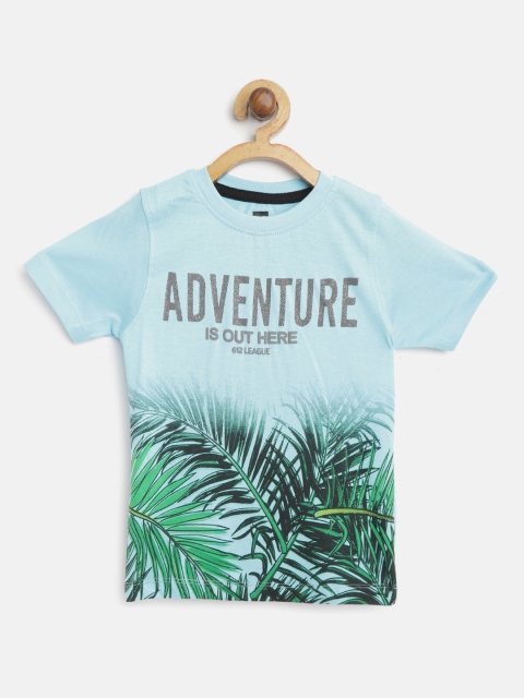 

612 league Boys Blue & Green Printed Round Neck T-shirt