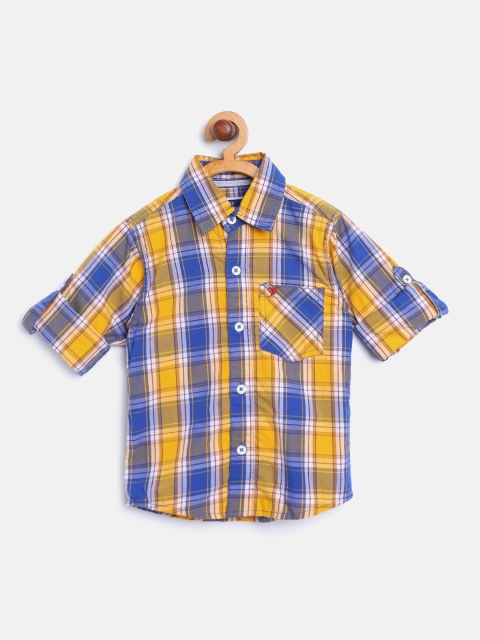 

612 league Boys Mustard Yellow & Blue Regular Fit Checked Casual Shirt