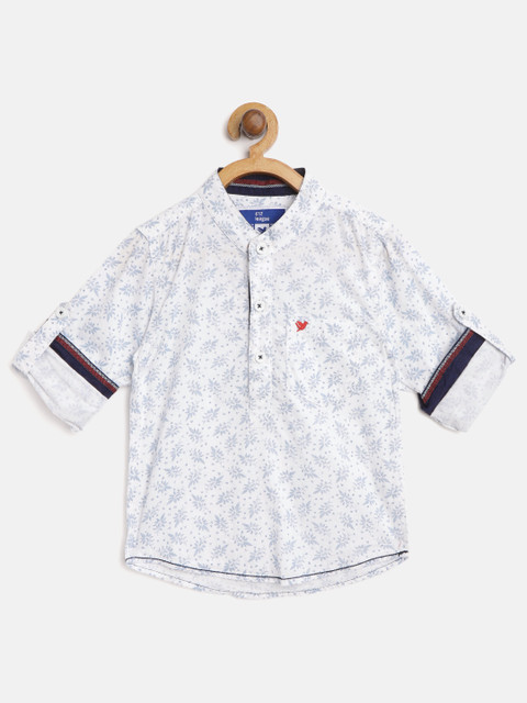 

612 league Boys White & Blue Regular Fit Printed Casual Shirt