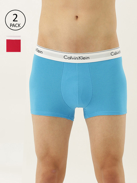

Calvin Klein Underwear Men Pack of 2 Blue & Pink Solid Trunks NB1086DOW