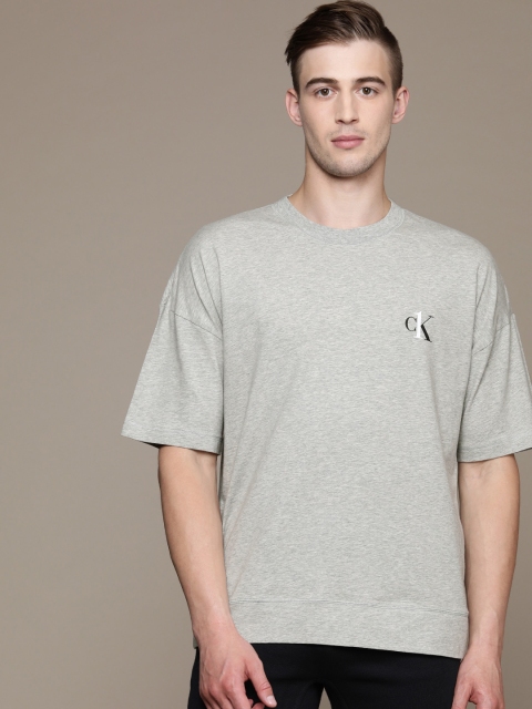 

Calvin Klein Underwear Men Grey Melange Solid Lounge Tshirt With Printed Detailing