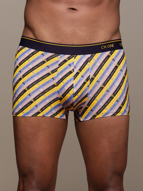 

NEW Calvin Klein Underwear Men Navy Blue & Yellow Printed Low Rise Trunk NB2225DL2