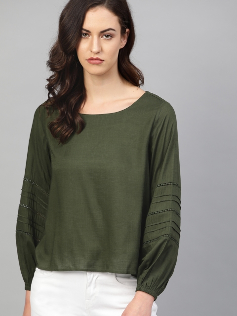 

Roadster Women Olive Green Solid Sustainable Top