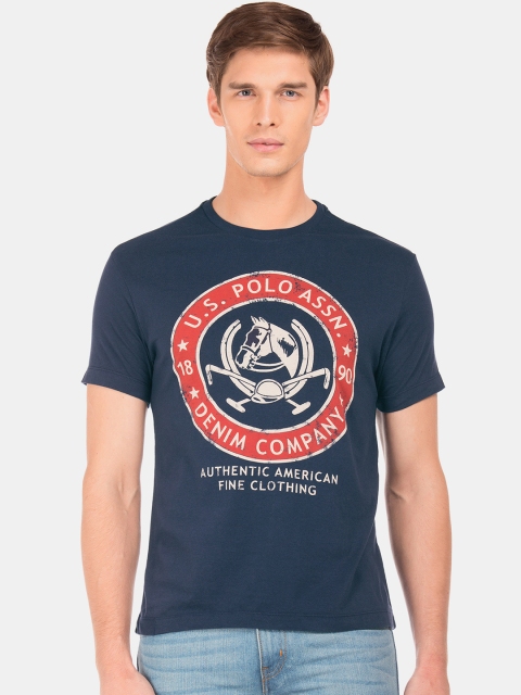 

U.S. Polo Assn. Denim Co. Men Navy Blue Solid Round Neck T-shirt
