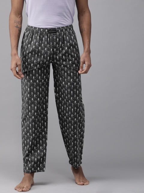 

French Connection Men Charcoal Grey & White Printed Lounge Pants