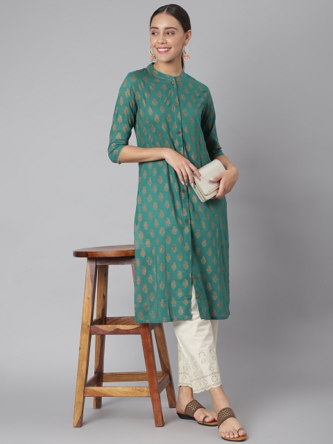 Women Green Printed Straight Kurta