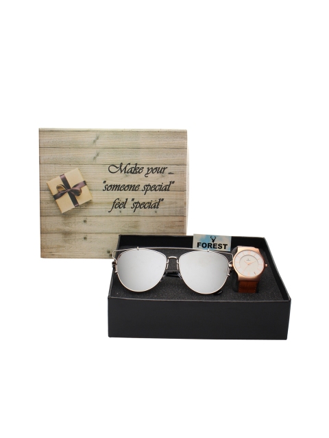 

Hobforestessentials Men Mirrored Sunglasses & Watch Gift Set, White