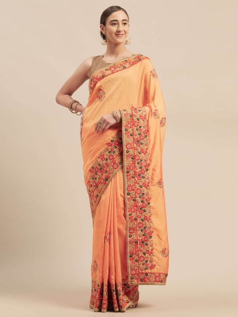 

Indian Women Orange Embroidered Poly Silk Saree