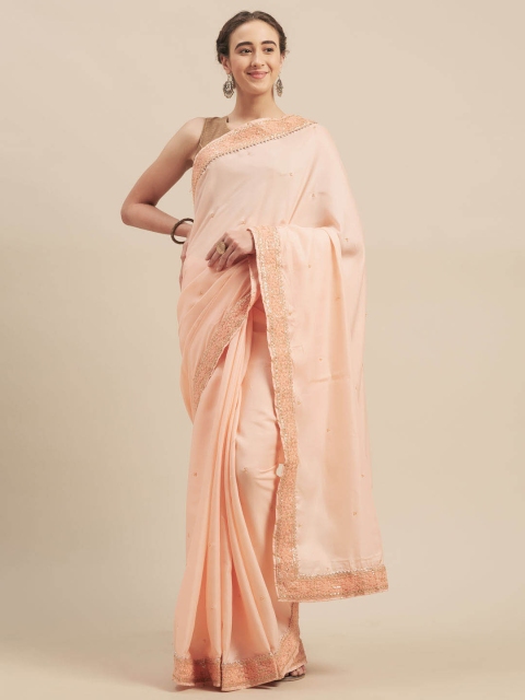 

Indian Women Pink Embroidered Poly Silk Saree
