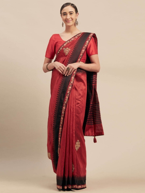

Indian Women Red Embroidered Poly Silk Saree