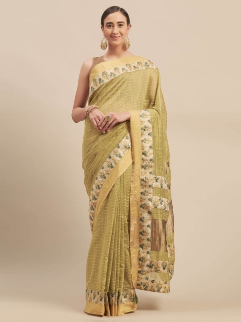 

Indian Women Green Checked Jute Cotton Saree