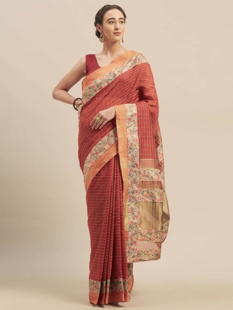

Indian Women Red Solid Jute Cotton Saree