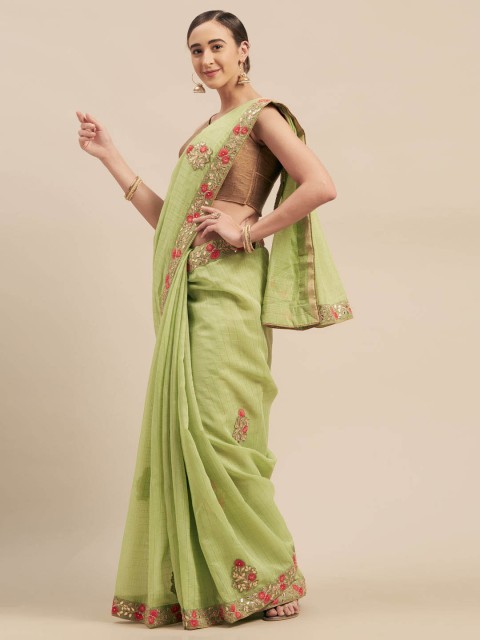 

Indian Women Green Embroidered Poly Silk Saree