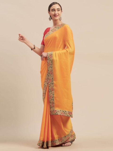 

Indian Women Yellow Embroidered Poly Silk Saree