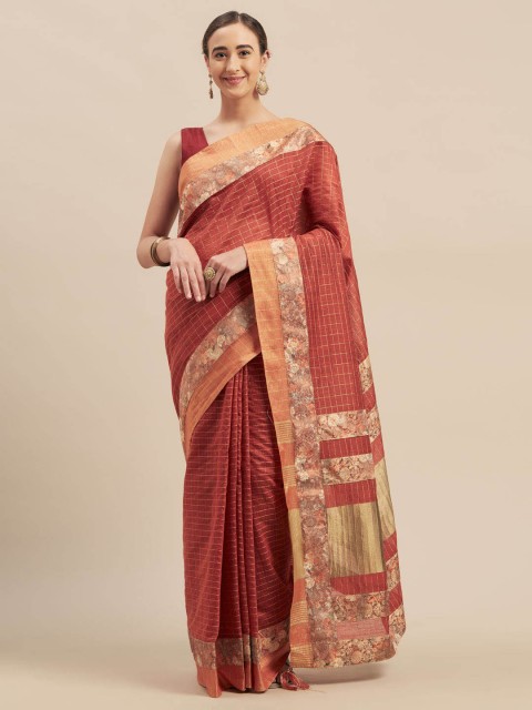 

Indian Women Red Solid Jute Cotton Saree