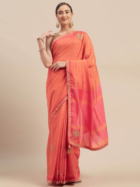 

Indian Women Red Embroidered Poly Silk Saree