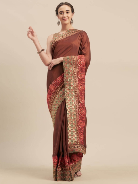 

Indian Women Brown Solid Poly Silk Saree