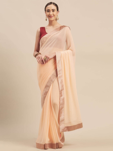 

Indian Women Orange Solid Poly Chiffon Saree