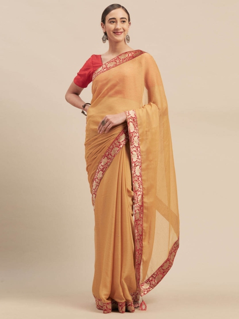 

Indian Women Brown Solid Poly Chiffon Saree