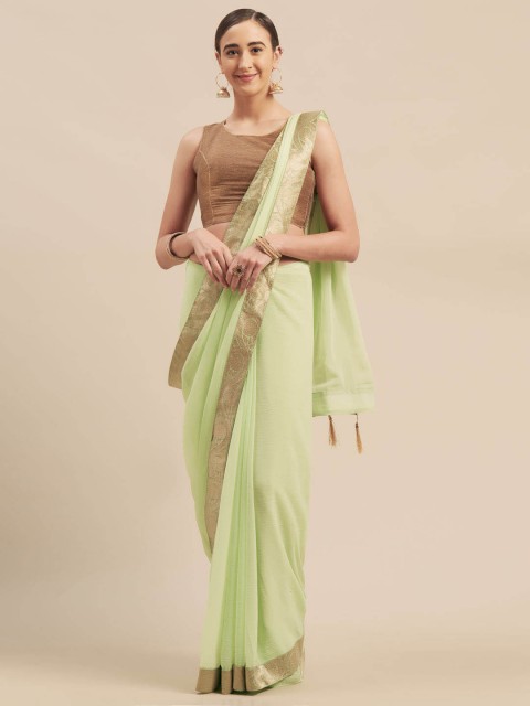 

Indian Women Green Embellished Poly Chiffon Saree