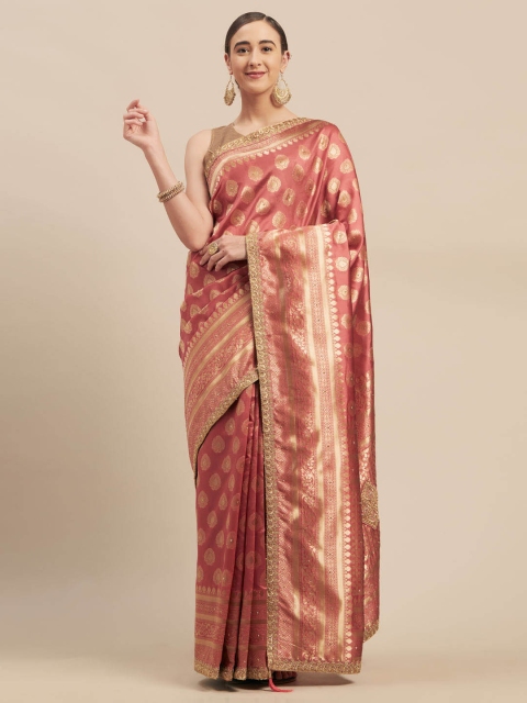 

Indian Women Pink Silk Blend Woven Design Banarasi Saree