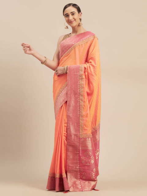 

Indian Women Pink Solid Poly Silk Saree