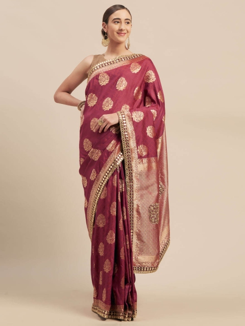 

Indian Women Purple Silk Blend Woven Design Banarasi Saree