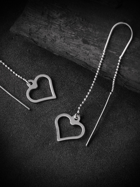 

Carlton London Silver-Toned Rhodium-Plated Heart Shaped Drop Earrings